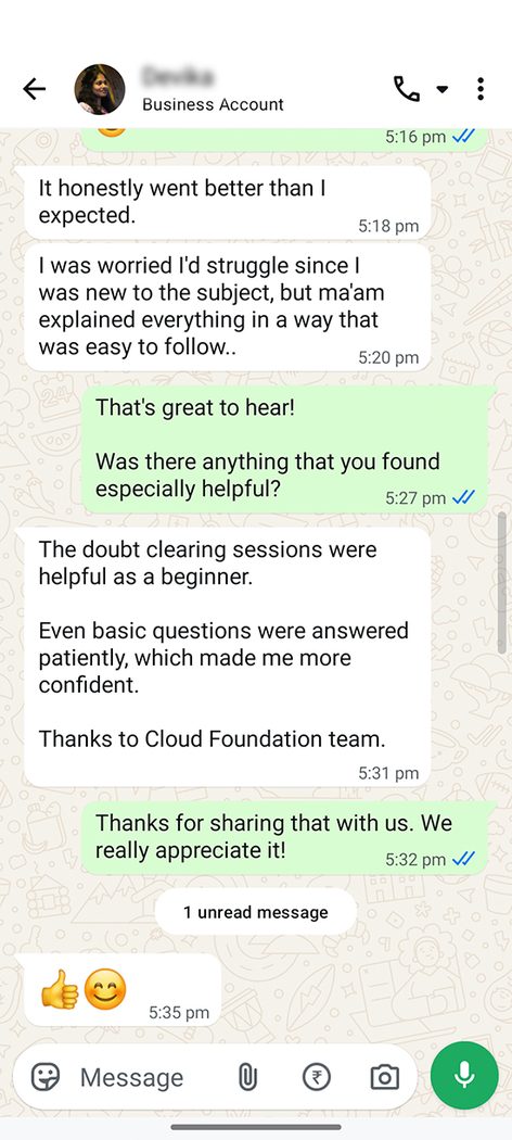 Devika - WhatsApp review