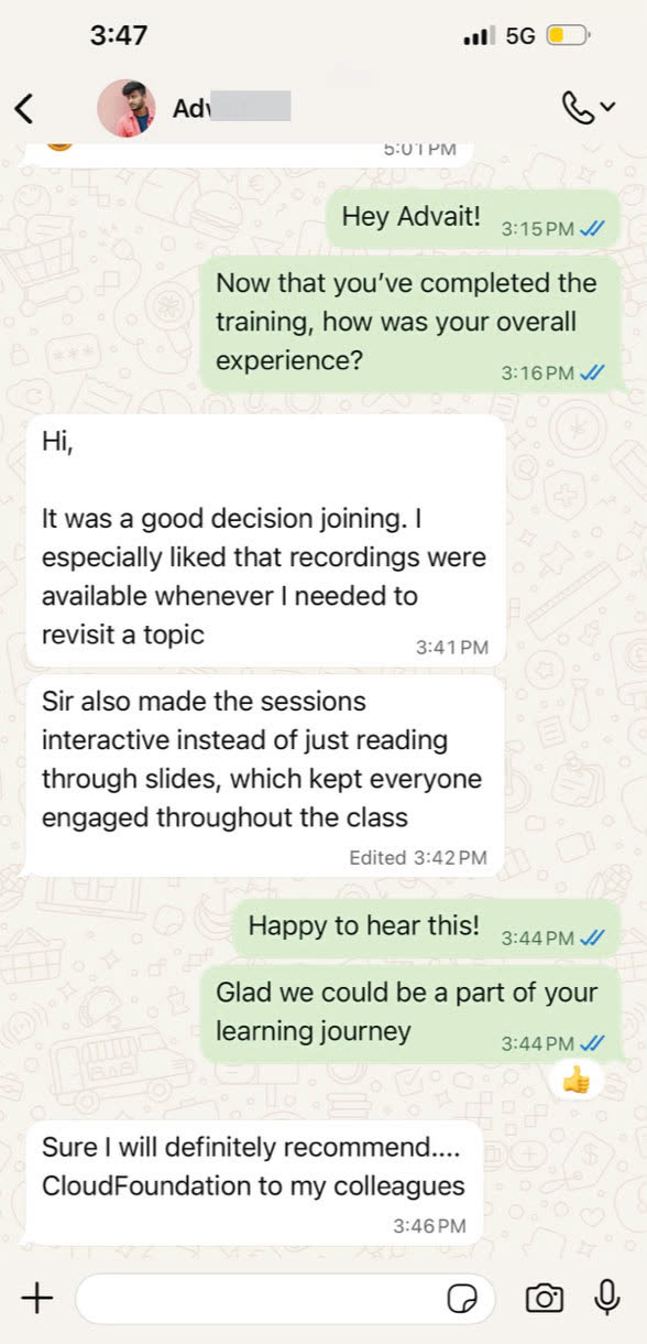 Advait - WhatsApp review
