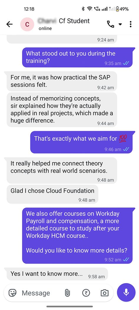 Charvi - WhatsApp review