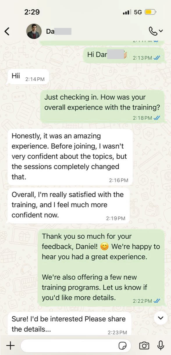 Daniel - WhatsApp review