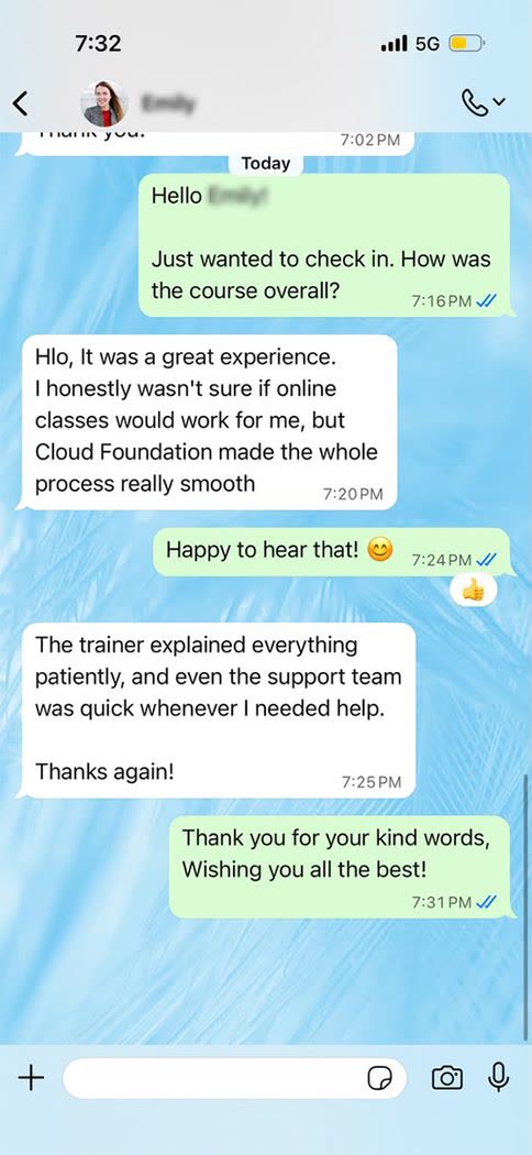 Emily - WhatsApp review