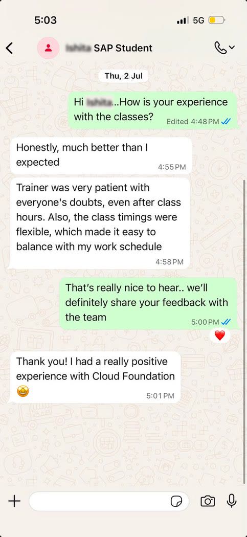 Ishitha - WhatsApp review