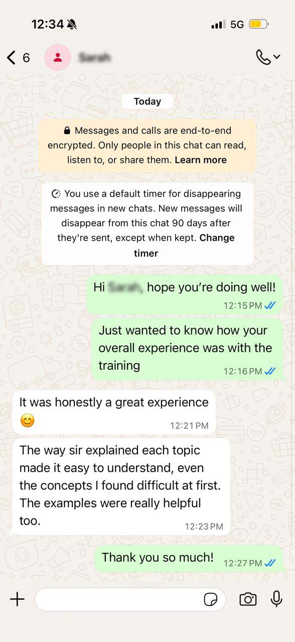 Sarah - WhatsApp review
