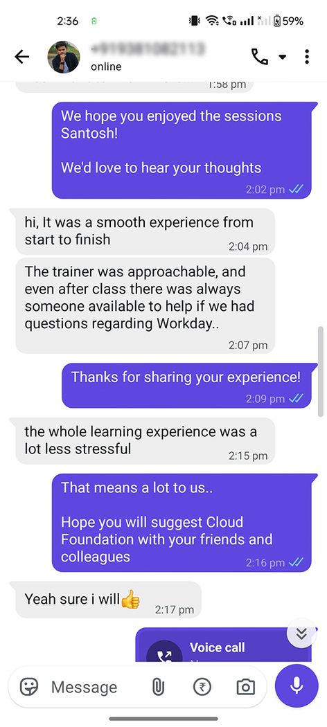 Priya - WhatsApp review
